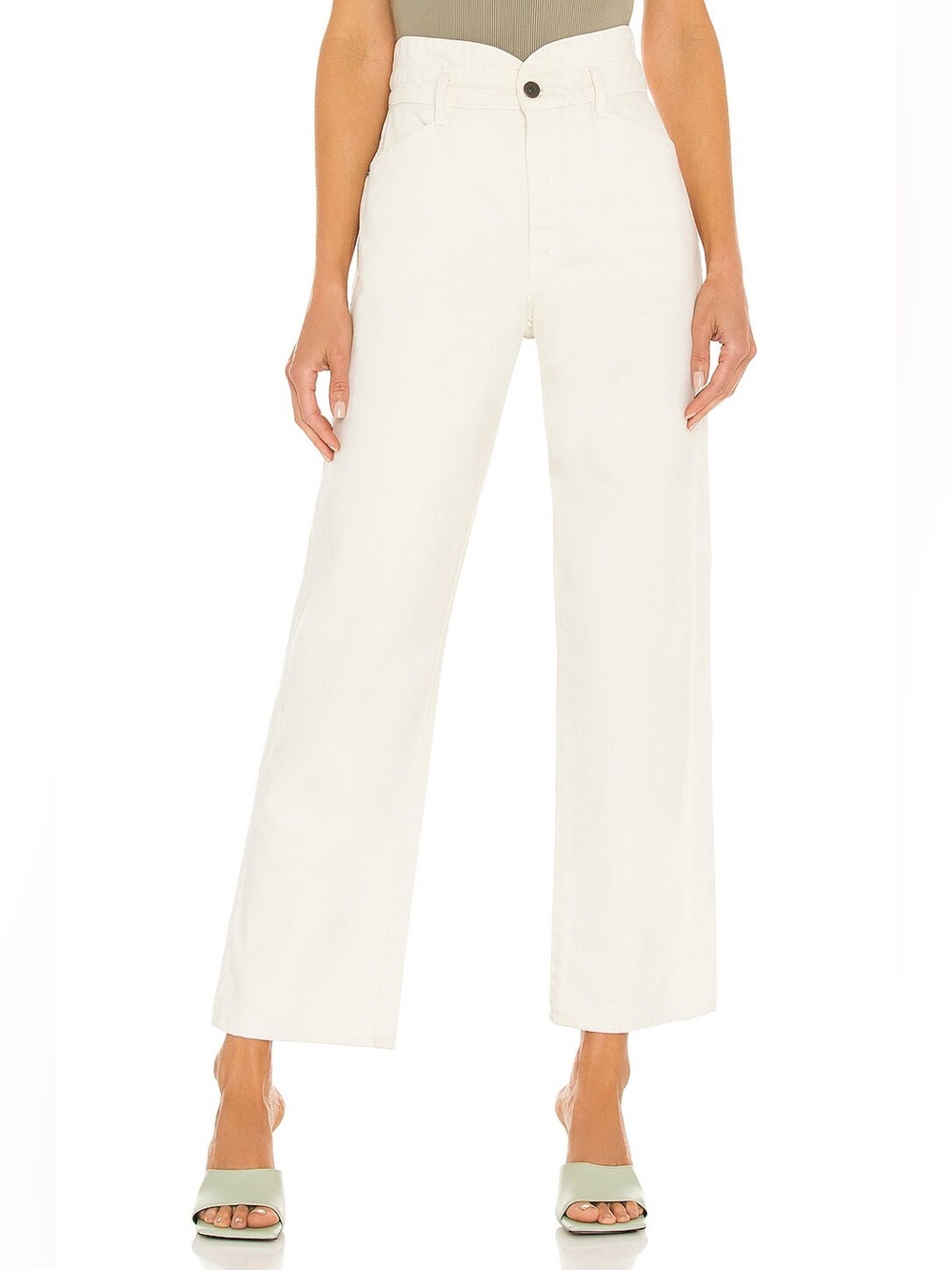 Veronica Beard Blake Classic Straight High Rise Jeans in Ecru White size 25